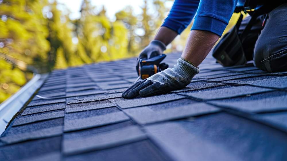 roofer inspecting and repairing roof contractor roofing materials safety precautions skilled labor expertise professional service residential commercial