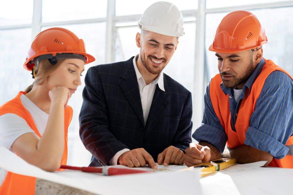 building construction worker site with architect