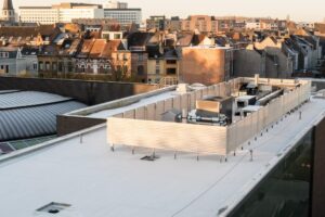 an zinc roof on a high building